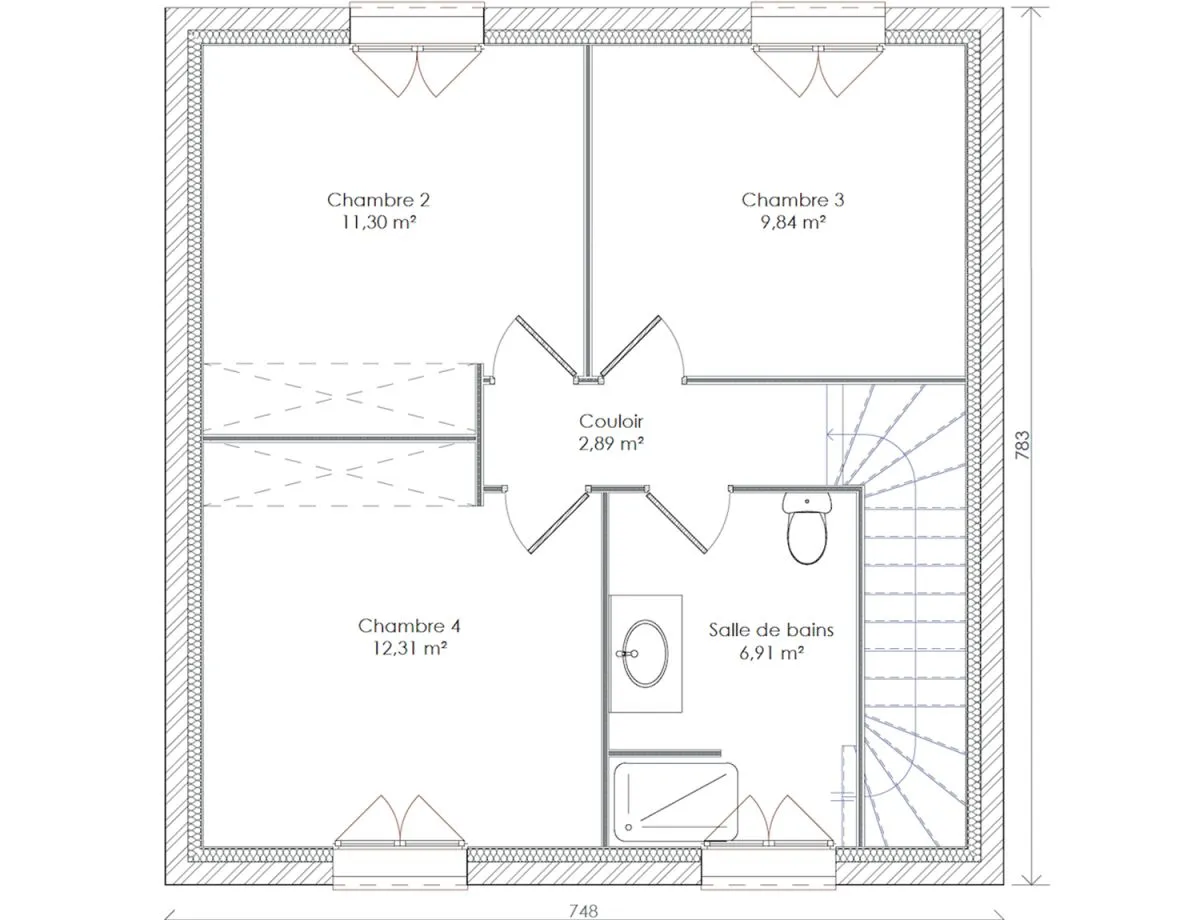 Plan BELLA-V1-113 — 113 m²