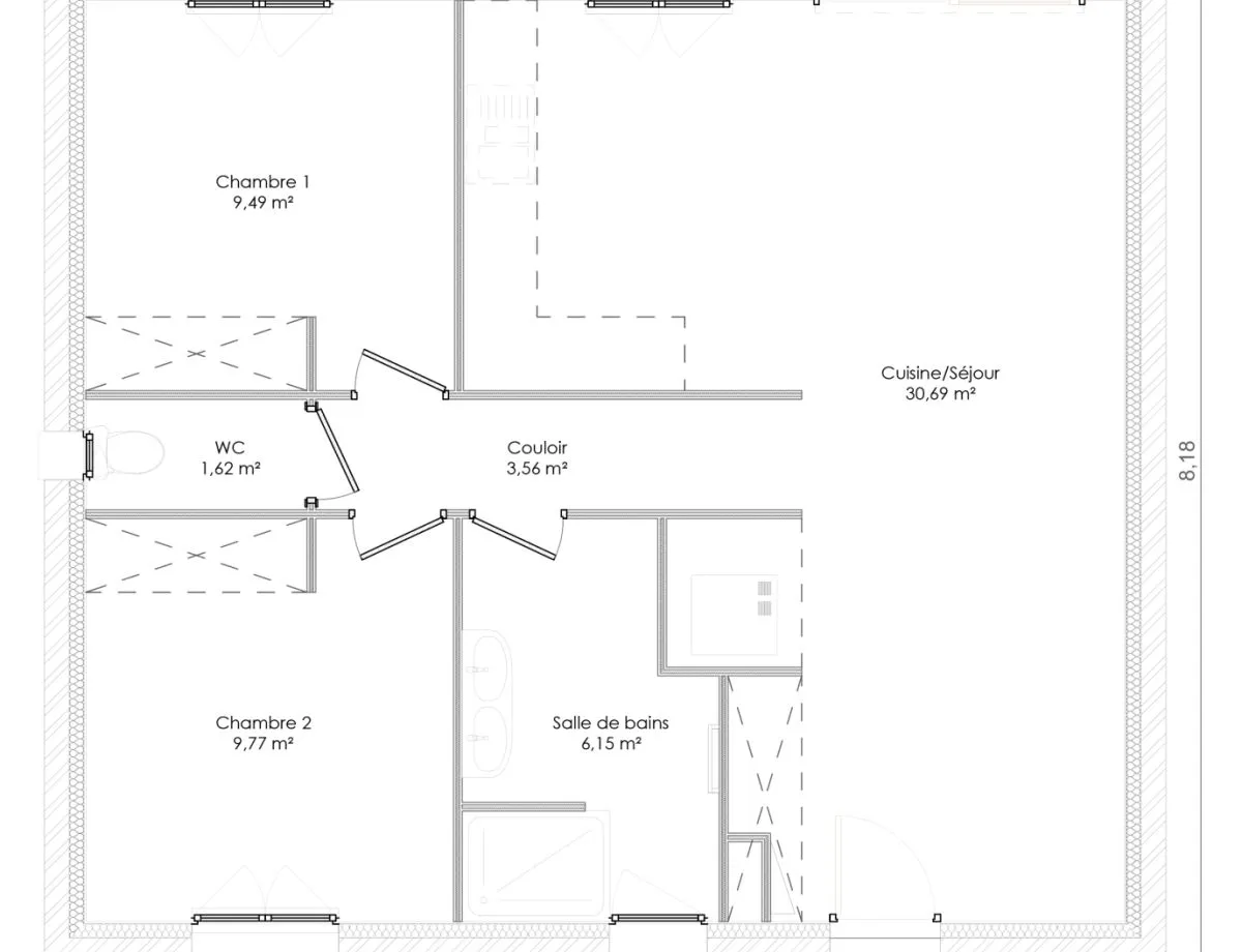 Plan CAMILLE-V1-60/70 — 60 m²