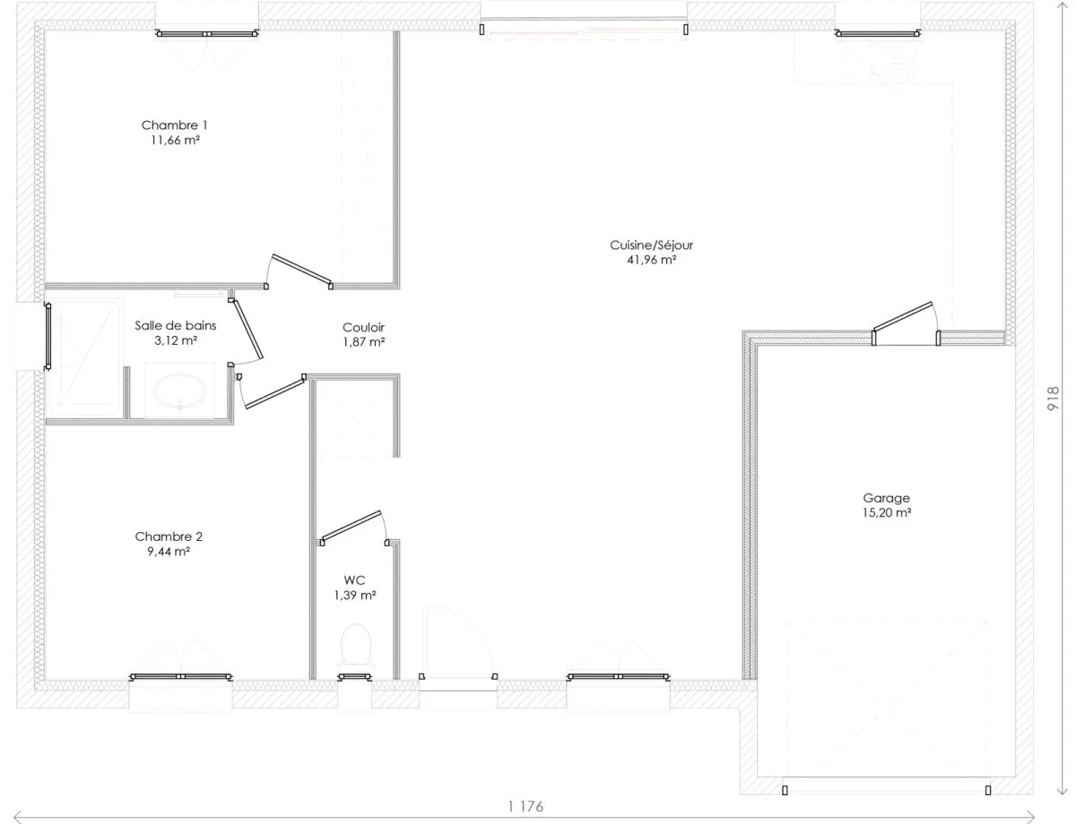 Plan CORALIE-V1-70 — 70 m²