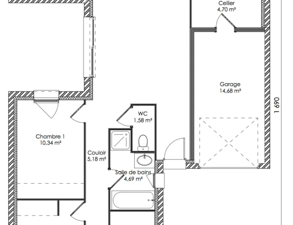 Plan SLIM AVEC GARAGE — 102 m²